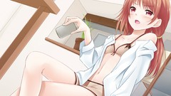 Brown blush anime girls open mouth redheads open shirt