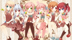 Brown blush blue hair pink hair pink eyes anime girls blue eyes 