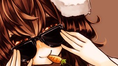 Brown carrots faces sunglasses smiling anime girls brown eyes 