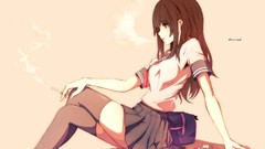 Brown Cigarettes stockings smoking anime girls blue eyes school 