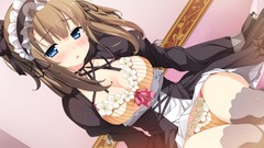 Brown dress embarrassed stockings blush blue eyes brunettes 