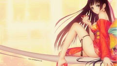 Brown dress long hair anime girls tony taka Japanese clothes