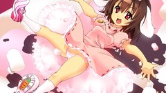 Brown dress red eyes blush anime girls brunettes short hair 