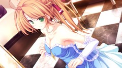 Brown dress Ribbons long hair anime girls green eyes game cg 