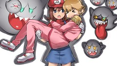 Brown dress Super Mario gloves blue eyes princess peach mario 