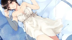 Brown eyes brunettes short hair laying down sundress