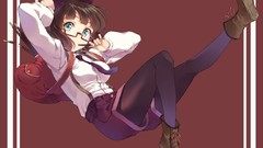 Brown glasses Manga Shorts green eyes pantyhose meganekko 