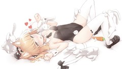 Brown Hearts hats blush gray eyes anime girls Bunnies short 