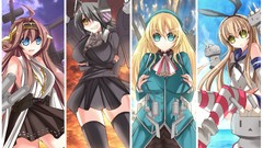 Brown long hair anime girls blue eyes green eyes uniforms short 