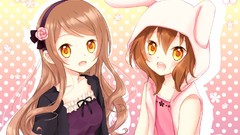 Brown long hair anime girls brunettes yellow eyes