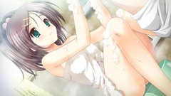 Brown long hair anime girls green eyes game cg