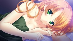 Brown long hair green eyes hazuki game cg cleavage no bra
