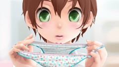 Brown male anime girls lingerie green eyes underwear panties