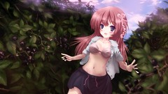 Brown navel blush long hair anime girls bra underwear original 