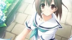 Brown red eyes anime girls school uniforms short hair seifuku 