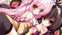 Brown red eyes pink hair pantyhose yellow eyes animal ears 