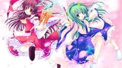 Brown red eyes Ribbons anime girls green eyes kochiya sanae 