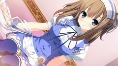 Brown Ribbons anime girls blue eyes brunettes short hair game 