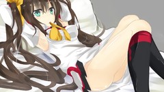 Brown Ribbons anime girls green eyes infinite stratos twintails 