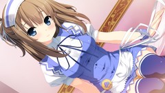 Brown Ribbons stockings blush smiling blue eyes waitress 