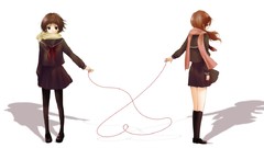 Brown scarfs long hair anime girls short hair seifuku