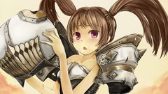 Brown scars armor anime girls purple eyes twintails