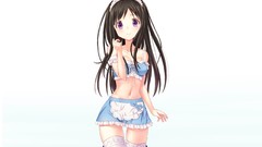 Brown stockings brunettes maids black hair purple eyes hyouka 