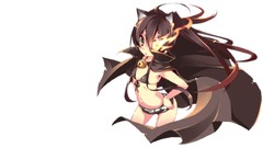 Brown white background Bells coat long hair anime girls green 