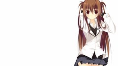 Brown white background red eyes skirts blush long hair anime 