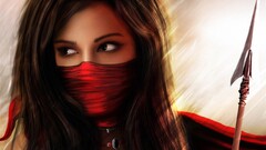 brunette mask fantasy girl arrow face long hair fantasy art