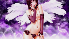 Brunettes angels wings topless