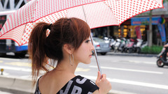 Brunettes asians ponytails Umbrellas