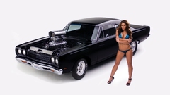 Brunettes bikini black cars