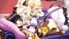 Brunettes blondes couch lesbians