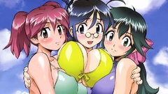 Brunettes cleavage blue hair