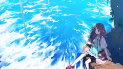 Brunettes clouds anime girls