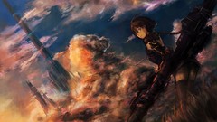 Brunettes clouds cityscapes cyborgs