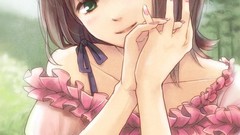 Brunettes Flowers green eyes