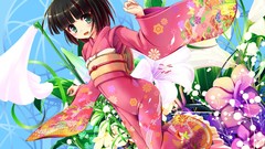 Brunettes Flowers kimono green