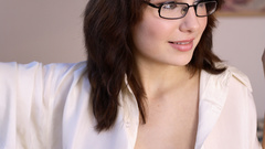 Brunettes glasses open shirt