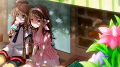 Brunettes ice cream sitting