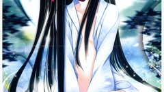 Brunettes kimono green eyes