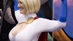 Brunettes models cleavage cosplay huge boobs Power Girl