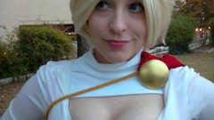 Brunettes models cleavage cosplay huge boobs Power Girl