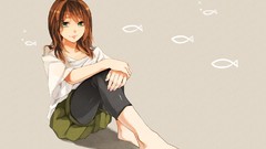 Brunettes sitting Simple Background