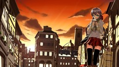 Brunettes sunset cityscapes blue