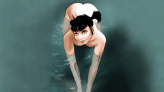 Brunettes tattoos woman bathing