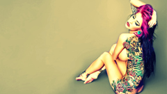 Brunettes tattoos woman pink