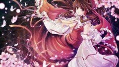 Brunettes touhou cherry blossoms