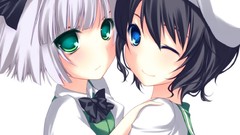 Brunettes touhou uniforms blue